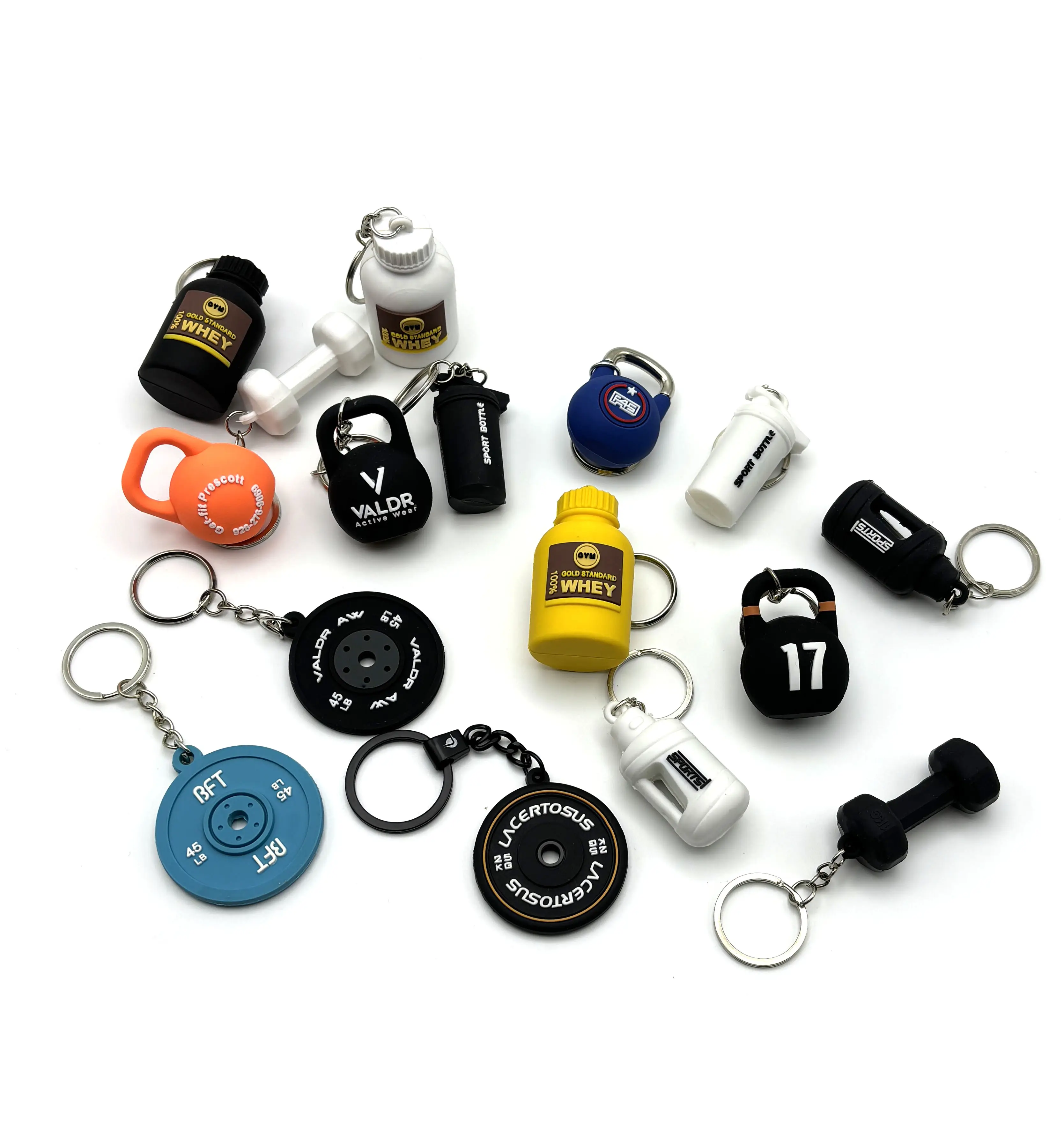 3D Mini Kettlebell Model Keychain High Quality Gym Barbell customised PVC Soft Fitness Key Chain