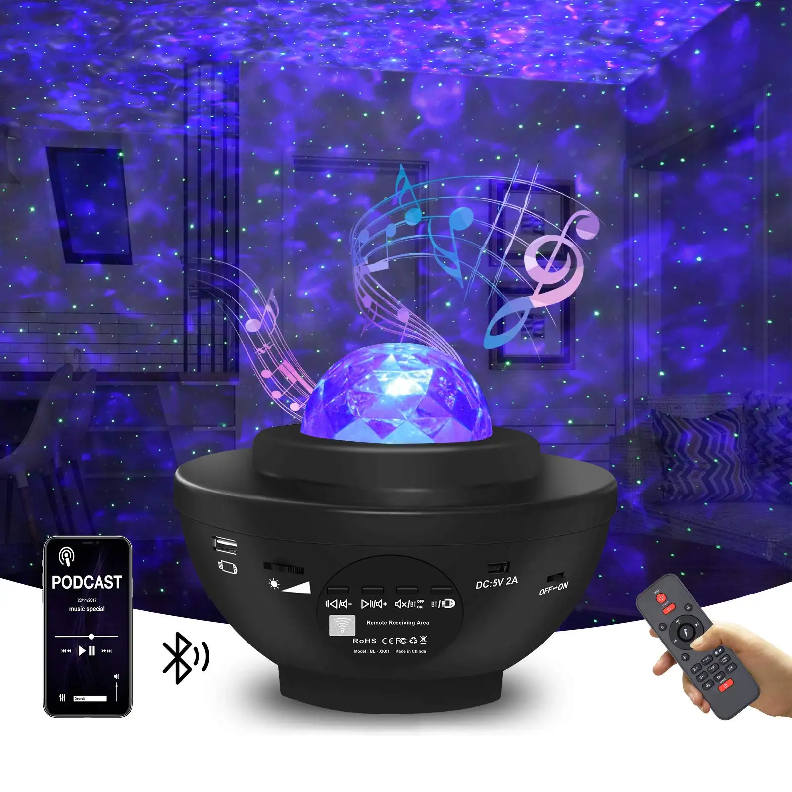 KSWING Star Projector Galaxy Projector Night Light per camera da letto Sky con altoparlante musicale e telecomando LED Nebula Cloud