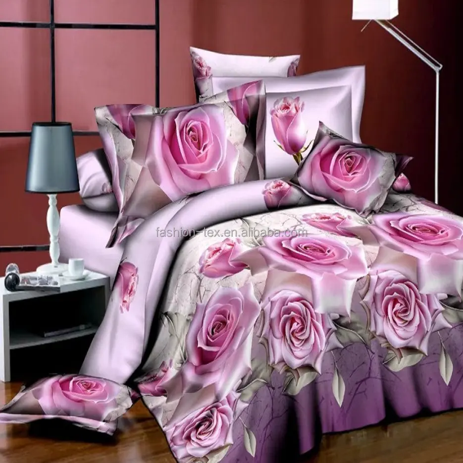 wish ebay 100%polyester fabric 3d rose flower printed bedding set Duvet Cover set Bed Sheet wholesale China supplier