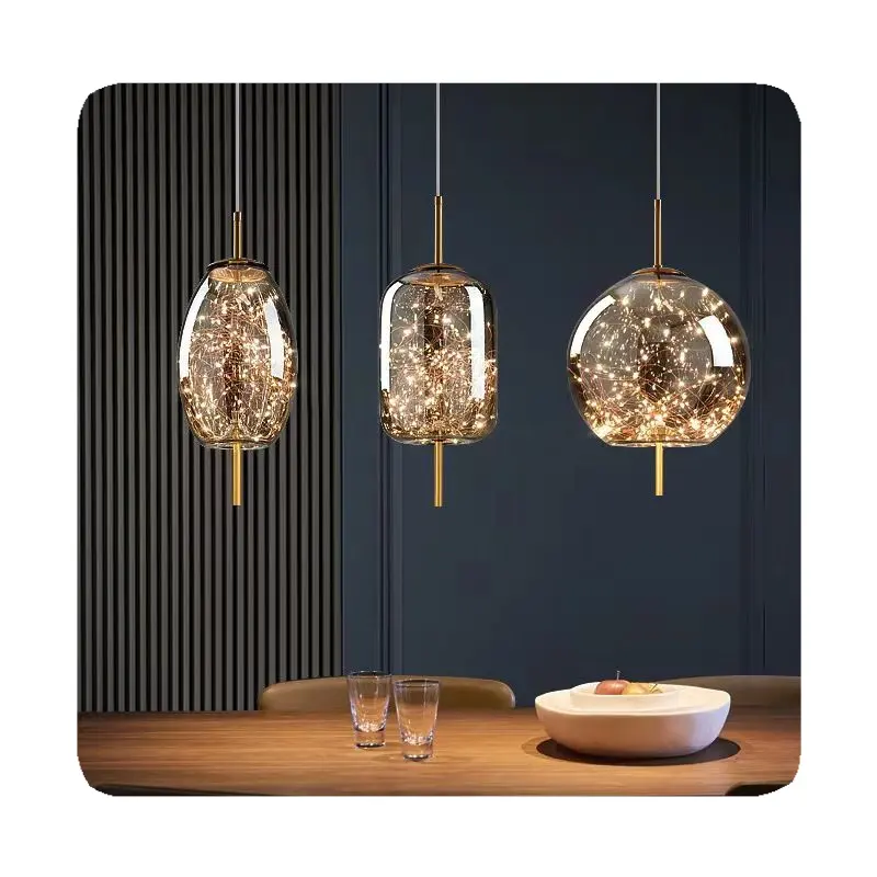 Baru restoran Hotel kaca asap lampu gantung Modern Gypsophila dekoratif lampu gantung kaca Nordic Led liontin lampu 2024