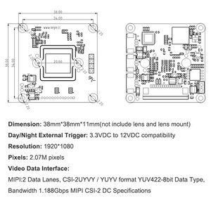 VEYE-MIPI-IMX462 for <strong>Raspberry</strong> <strong>Pi</strong> Jetson Nano Xavier NX MIPI CSI-<strong>2</strong> 2MP Star Light ISP Camera <strong>Module</strong> (YT0.95-4I) - Product Image 3