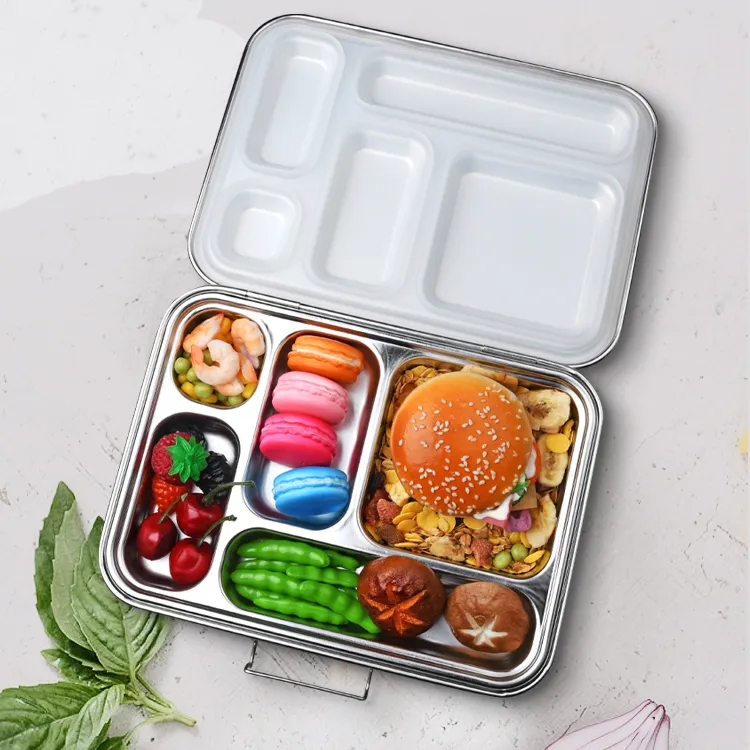 2022 Aohea 2 5 Compart de Metal de acero inoxidable Tiffin 3 compartimiento de almacenamiento de contenedores de alimentos contenedor a prueba de fugas Bento caja de almuerzo