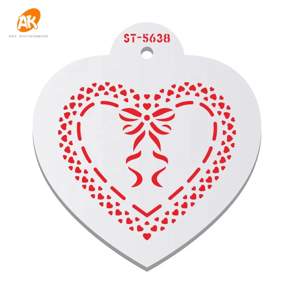 AK a forma di cuore Cookie Stencil per san valentino personalizzato Cake Decorating Stencil modelli di plastica disegno Art Stencil ST-5638