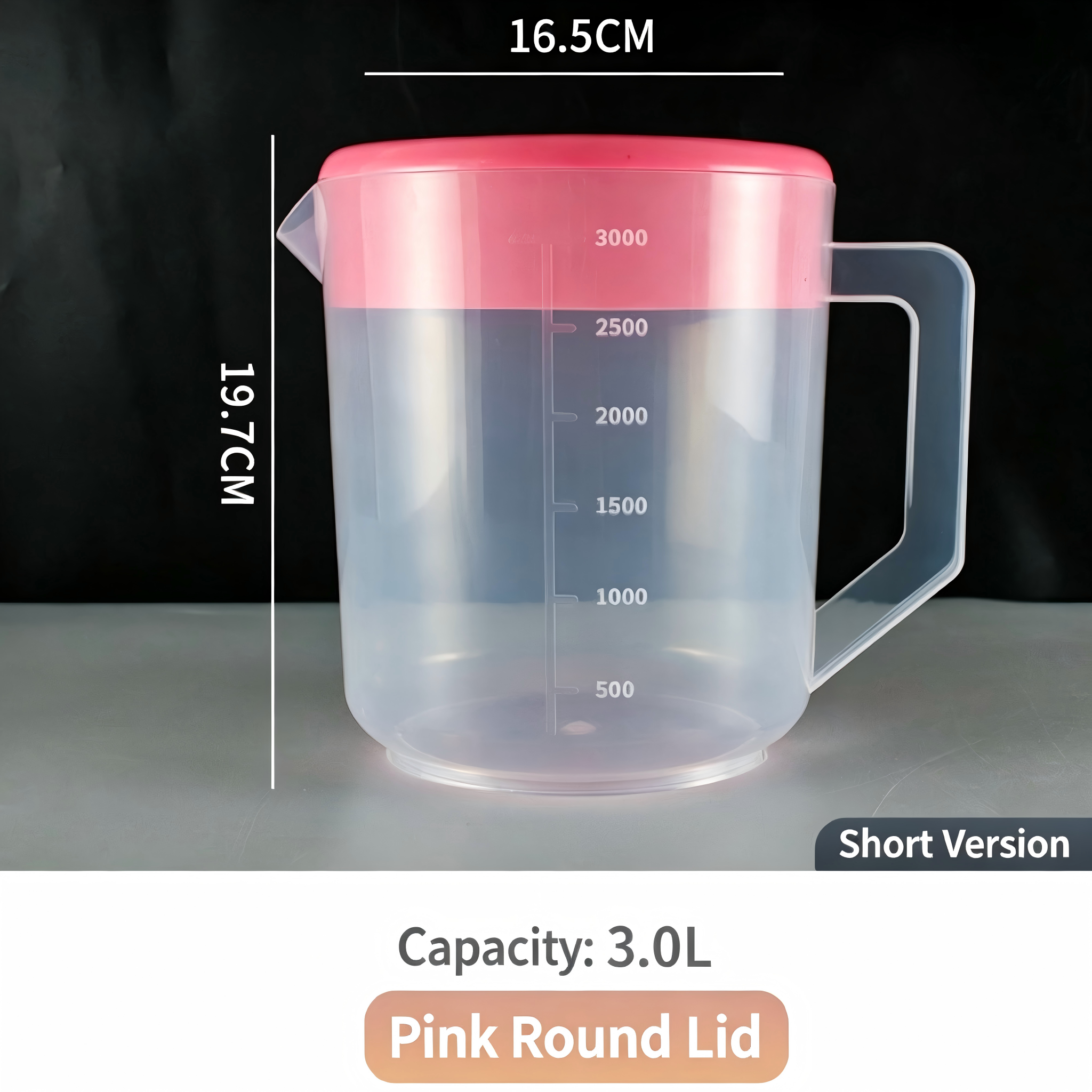 3L (Transparent + Couvercle Rond Rose)