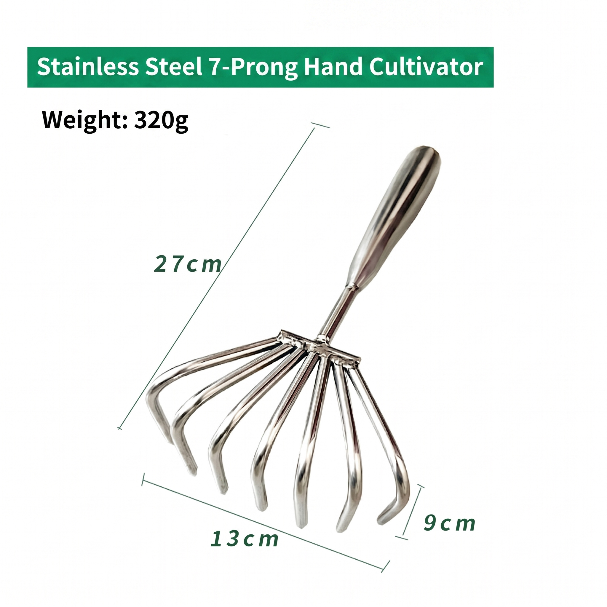 All stainless steel seven teeth 9cm rake
