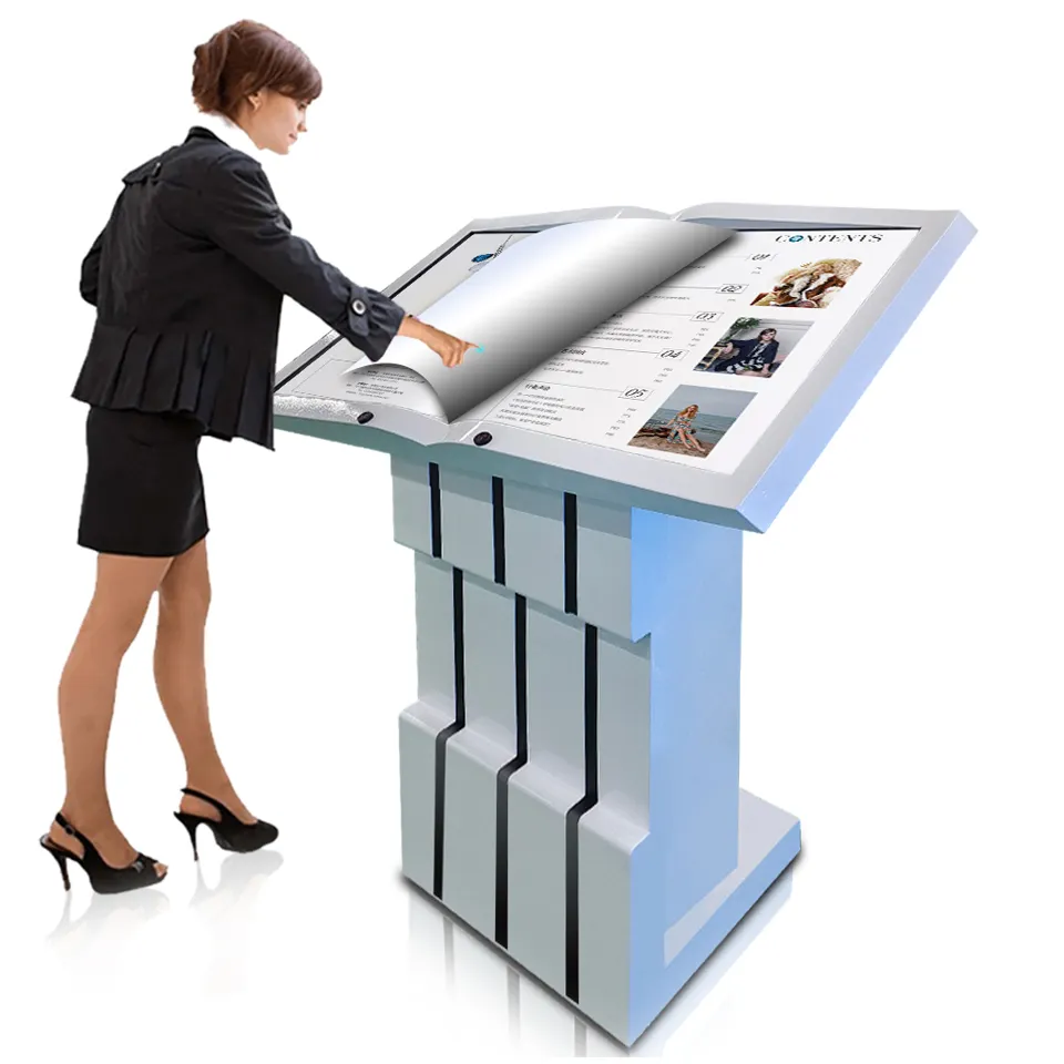 32 Inch Tiendelige Table Flip Book Full Hd Digitale Kiosk Stijl Informatieborden Interactieve Touch Kiosk