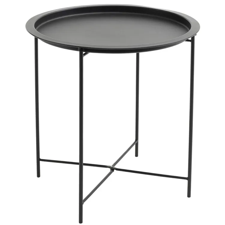 Plateau de canapé à extrémité latérale pliable en métal noir petite Table basse ronde Table à thé pour meubles de salon en fer extérieur et intérieur