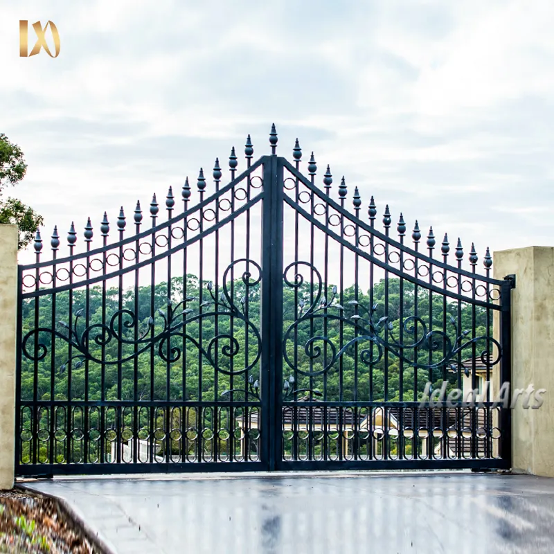 Proveedor al aire libre moderno de gran lujo de doble puerta puertas de hierro forjado diseños de puerta de entrada
