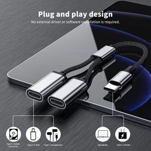 USB C到USB C母适配器分离器Y电缆aux电缆音频输入电缆扩展，用于Mac，Xbox一系列X/S，PS4，PS5，笔记本电脑 - Product Image 2