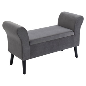 Kol dayama ile yatak odası için HOMCOM kadife kumaş döşemeli depolama tezgahı, 111.5x41x65cm-gri - Product Image 1