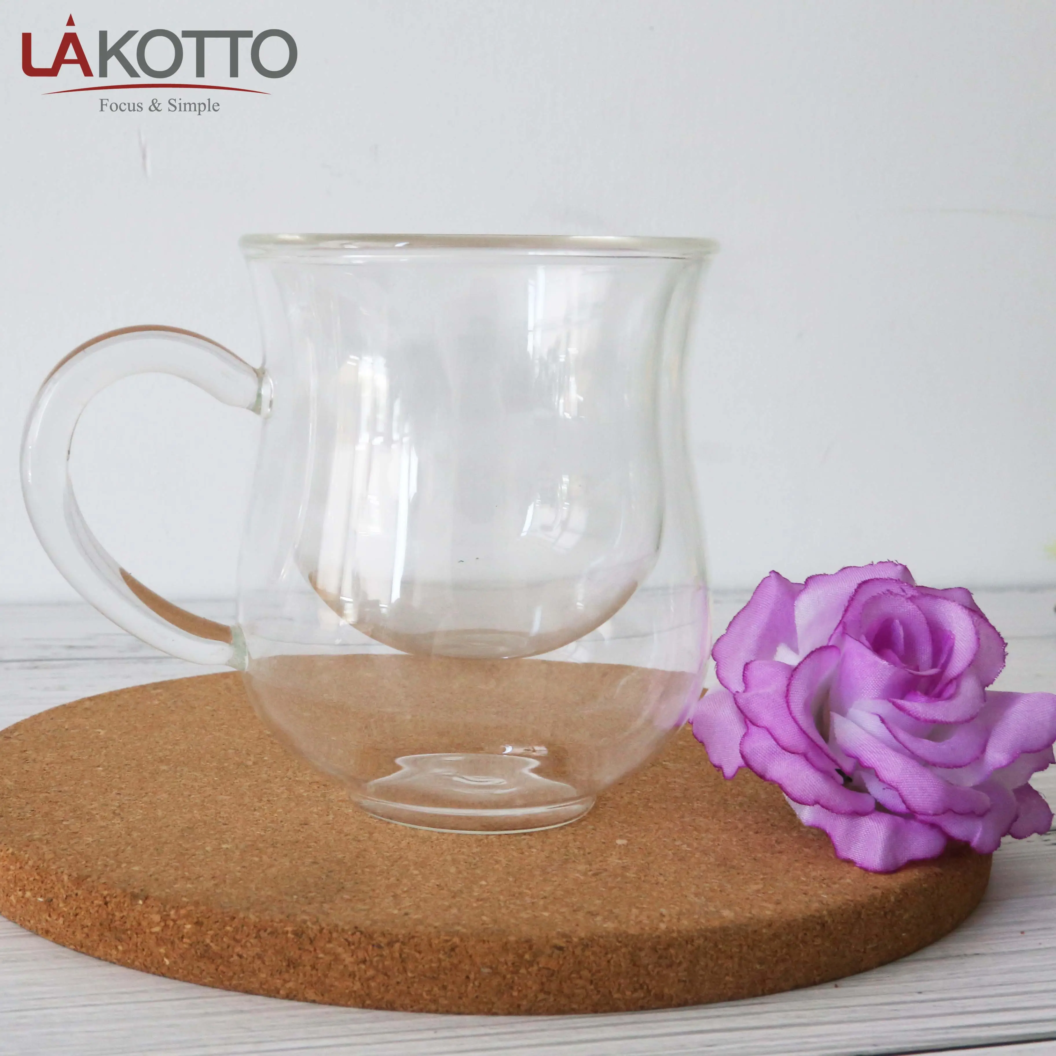 Di buona Qualità trasparente 350ml riutilizzabile tazza di caffè di vetro di alta borosilicato a doppia parete di vetro tazza di caffè