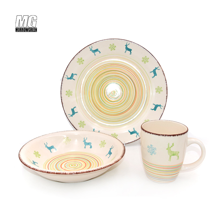 Wholesale tableware stamp custom logo pattern ceramic dinnerware porcelain dinner set with deer pattern