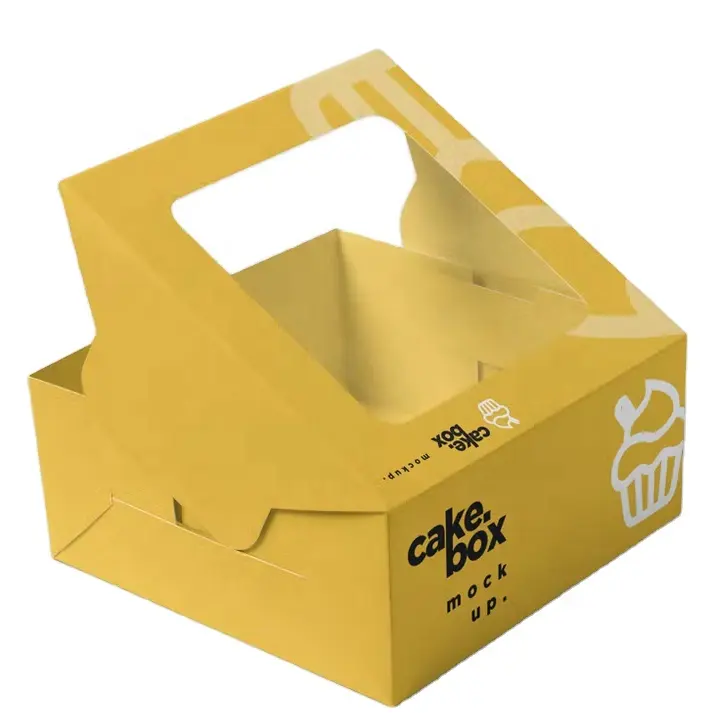 Cajas de embalaje de papel desechables para panadería, caja de pan con logotipo personalizado de alta gama para llevar pasteles con ventana, venta al por mayor