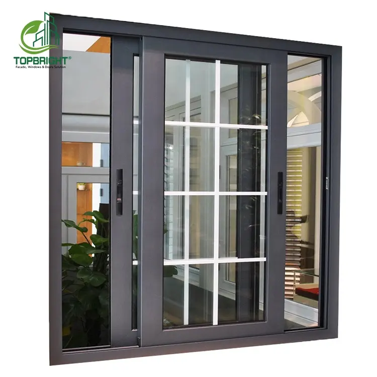 Ventana de balcón con diseño de parrilla americana, ventanas deslizantes de vidrio de aluminio, doble acristalado, precio asequible