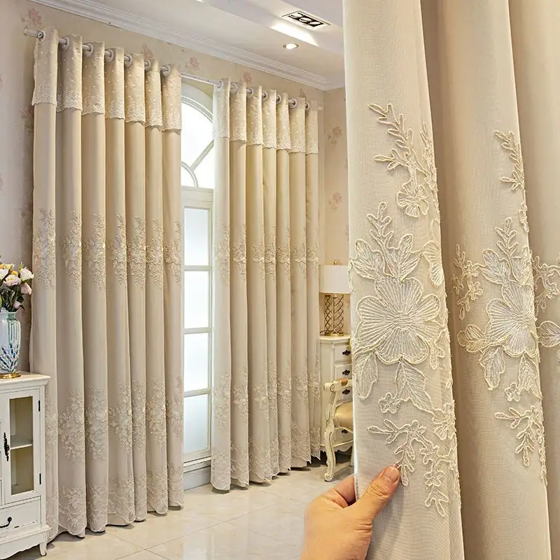 침실 윈도우 호텔에 대한 고품질 자수 럭셔리 커튼 사용자 정의 유럽 꽃 패브릭 자수 레이스 커튼