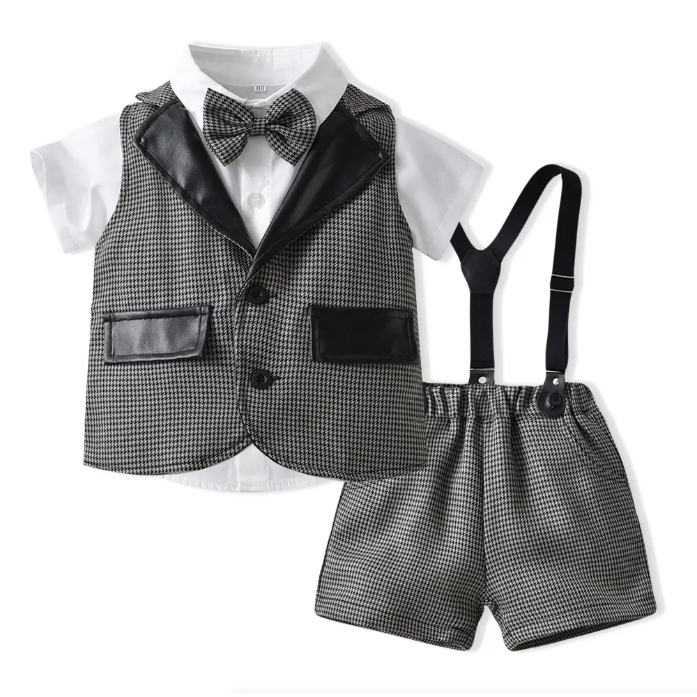 Traje Formal de manga corta para niños, traje de boda de 2 piezas, color gris, para verano