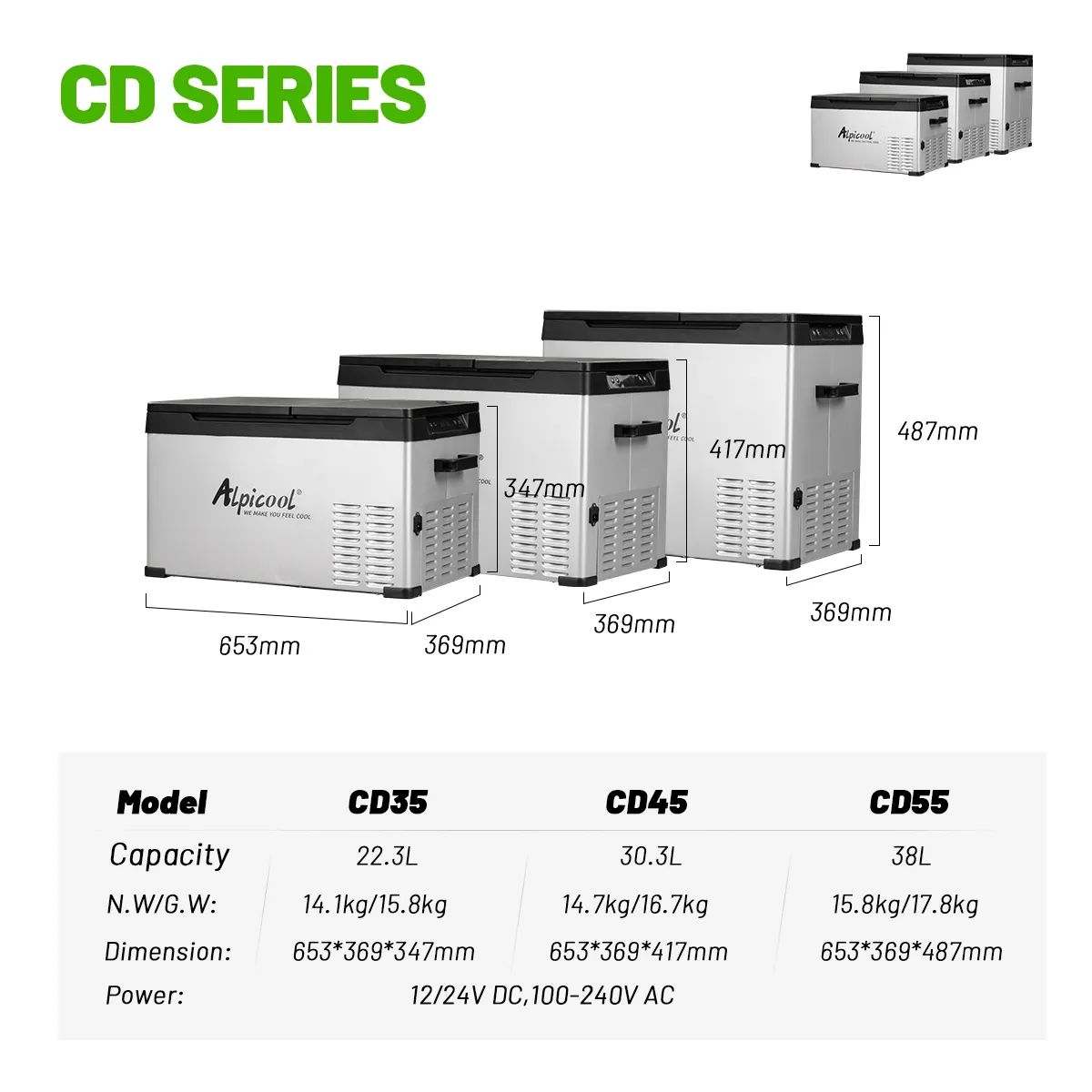 Alpicool geladeira portátil cd45, compressor eletrônico de 12v/24v para acampamento, geladeira, casa, carro, freezer duplo, mini