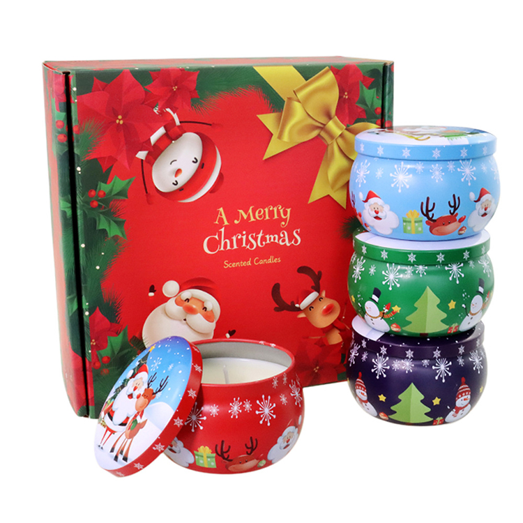 Round Scent Body Soy Christmas Natural Bath Scented Wax Candle In Tin Jar