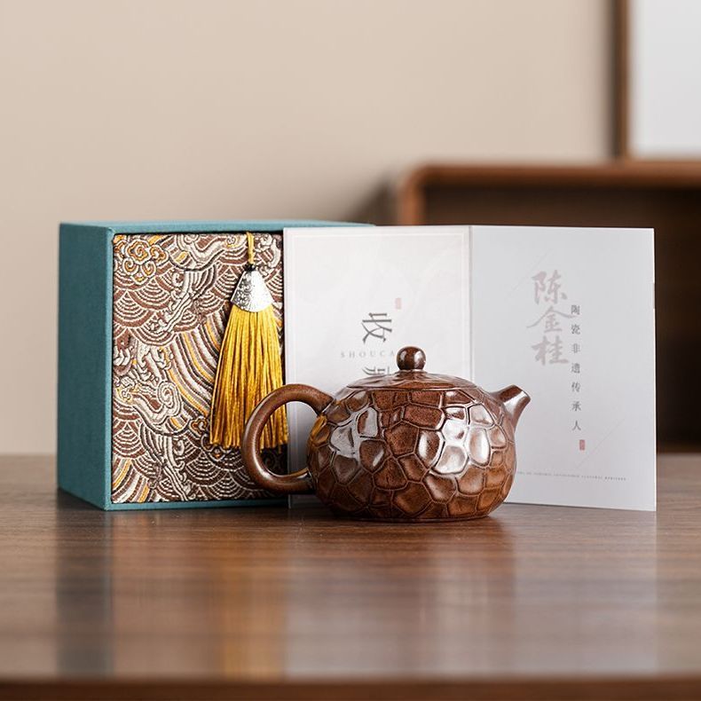 Stone crack-crab yellow glaze-west pot tassel gift box