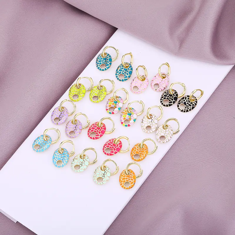 Alibaba Real 18k Gold Plated Colorful Dripping Oil Coffee Bean Drop Earrings Enamel Pig Nose Dangle Hoop Earrings For Women