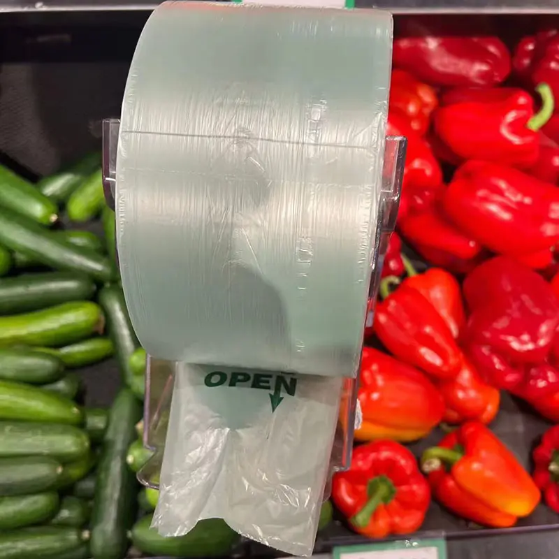 इको फल सब्जी भोजन ताजा hdpe ldpe पैकेजिंग पॉली फ्लैट बैग प्लास्टिक का उत्पादन एक रोल पर बैग