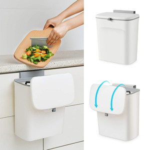 Cubo de basura de plástico ecológico de 10L PP montado en la pared estilo Rectangular con estructura de pie prensa tapa deslizante Cubo de almacenamiento - Product Image 5