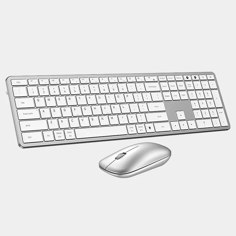 COUSO Venta al por mayor de lujo teclado de la computadora ratón Combo aluminio blanco Bluetooth Oficina inalámbrico teclado y ratón Combo