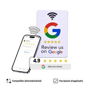 OEM Android/iPhone URL Schreiben von Business Review-Karten RFID Programmier barer benutzer definierter QR-Code PVC NFC Google Tap Review Card - Product Image 3
