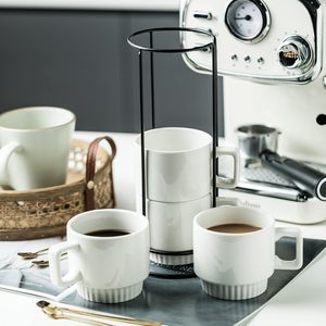 Perfect for Coffee Tea or Latte Stackable Coffee <strong>Cup</strong> <strong>Set</strong> with Stand 325ml Tea <strong>Cup</strong> <strong>Set</strong> with Spoon White Fun square <strong>Handle</strong> - Product Image 5