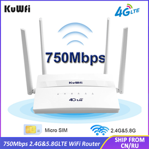 KuWFi เราเตอร์ Wi-Fi ไร้สาย,เราเตอร์ WiFi Dual Band 4G LTE ความเร็ว750Mbps 3G 4G Lte พร้อมช่องใส่ซิมการ์ด