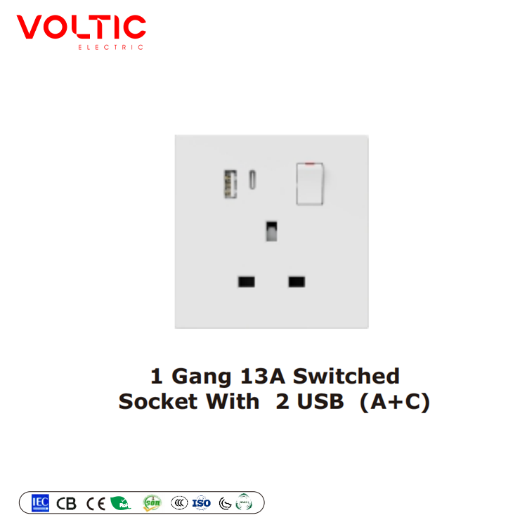 Switched 13A socket with A+TYPE C port(DOUBLE POLE)