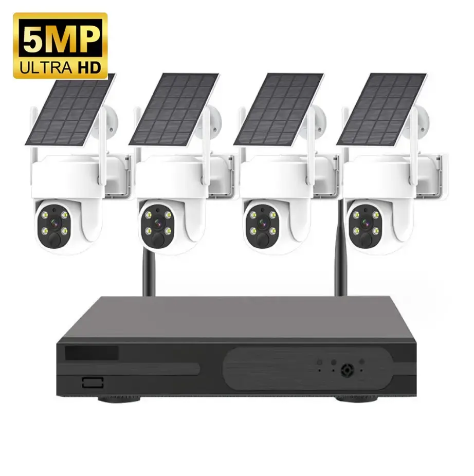5MP WiFi NVR 4MP sistema di batterie PTZ Wireless alimentato a sicurezza solare Home Farm Forest Safe IP Solar CCTV 10CH Kit CCTV Cam