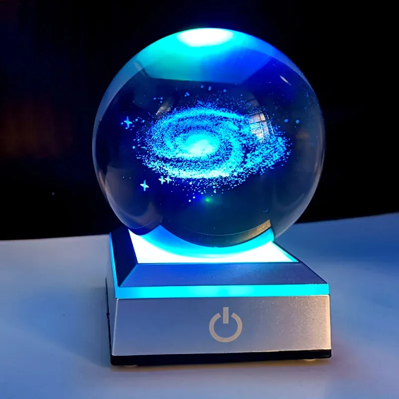 Onore della sfera di cristallo trasparente cristallo personalizzato 3d incisione Laser sfera di cristallo con argento Led Base