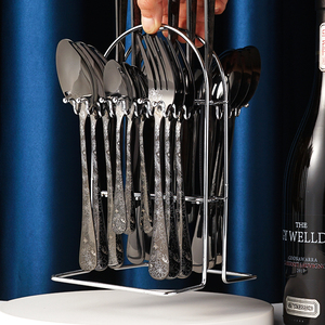 Hotel Laser <strong>Pattern</strong> Flatware Set <strong>With</strong> Display Shelf Golden Outdoor Dinner Cutlery Set Stainless Steel <strong>Fork</strong> <strong>Spoon</strong> Knife Set Metal - Product Image 2