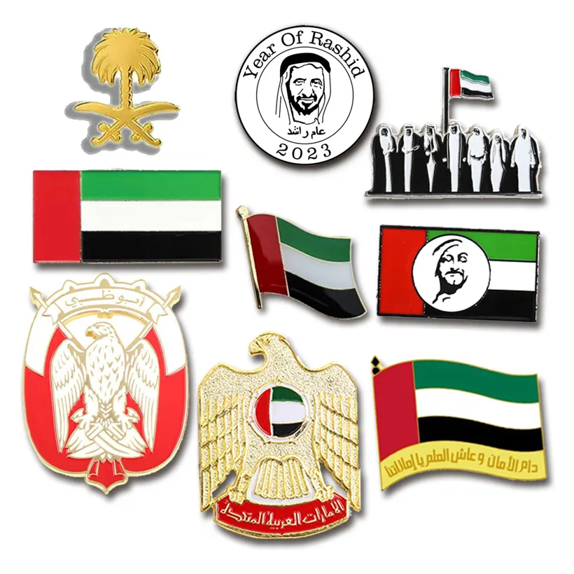 Vendita calda Logo bandiera regalo in metallo saudita souvenir decorazione unita arabo emirati bandiera 52 spilla distintivo Dubai Uae giorno nazionale Pin