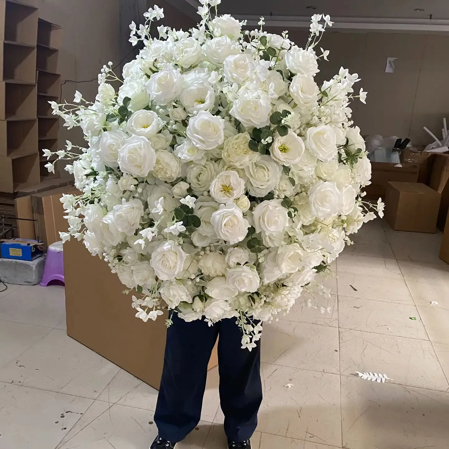 EG-WD56 סידור חתונה פרח משי סומק ורוד מלאכותי גדול לבן ורד פרח כדור חתונה מרכזי פרח