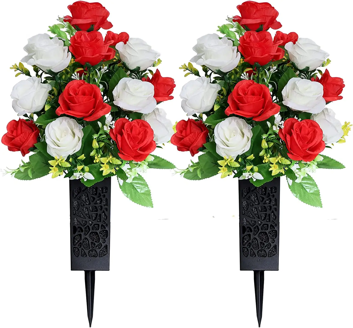 2 Bộ Hoa nghĩa trang hoa tưởng niệm sắp xếp đẹp headstones bình nhựa màu đen với lỗ thoát nước