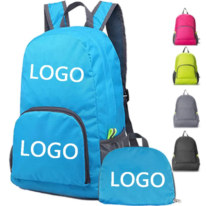 Mochila deportiva pequeña plegable de poliéster ligera, impermeable, con logotipo OEM personalizado, para senderismo y Camping