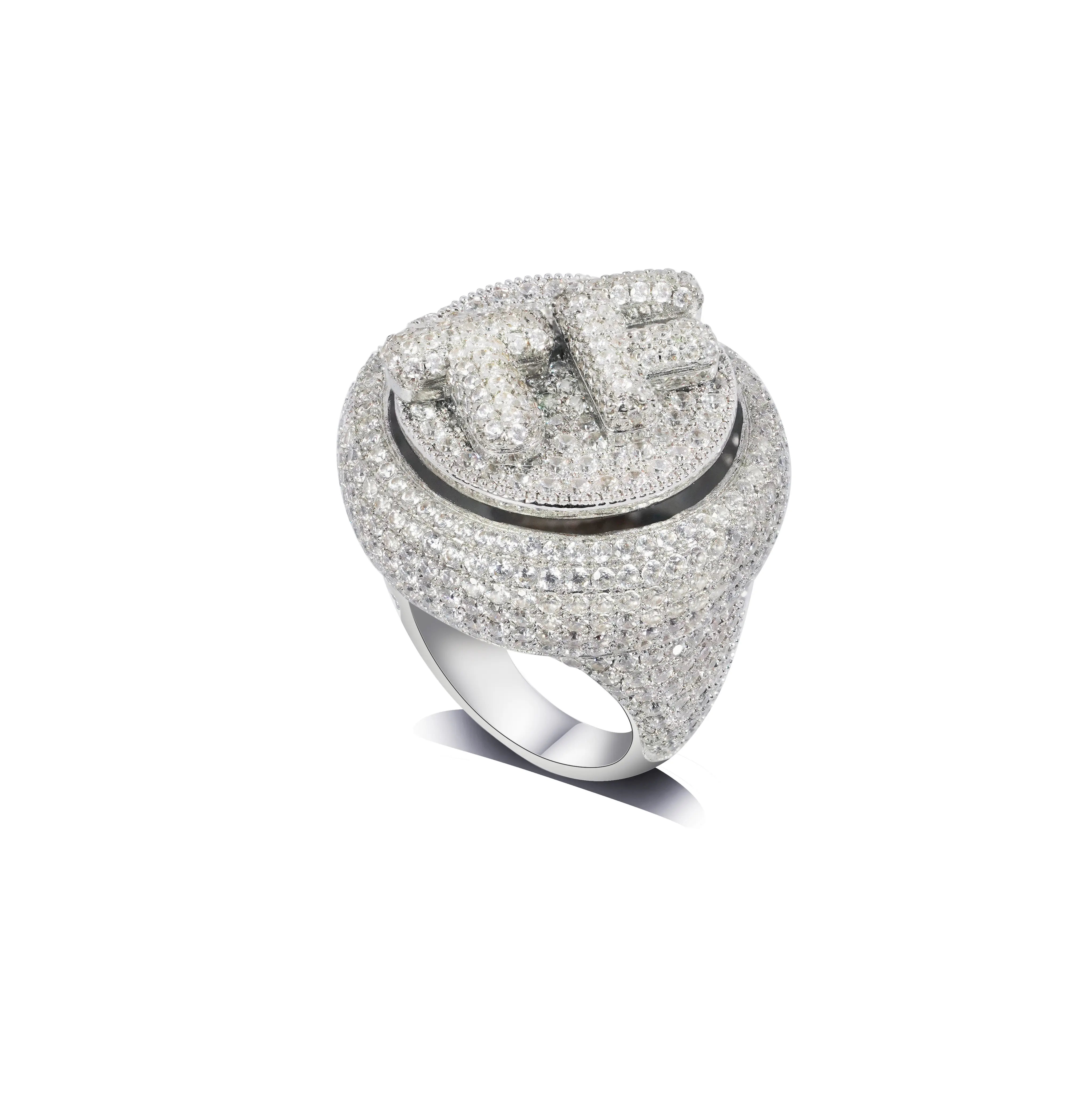 Precio de fábrica moda nuevo hip hop moissanite anillo vvs1 moissanite Ruleta diseño giratorio Hiphop letras anillo para hombre anillo meñique