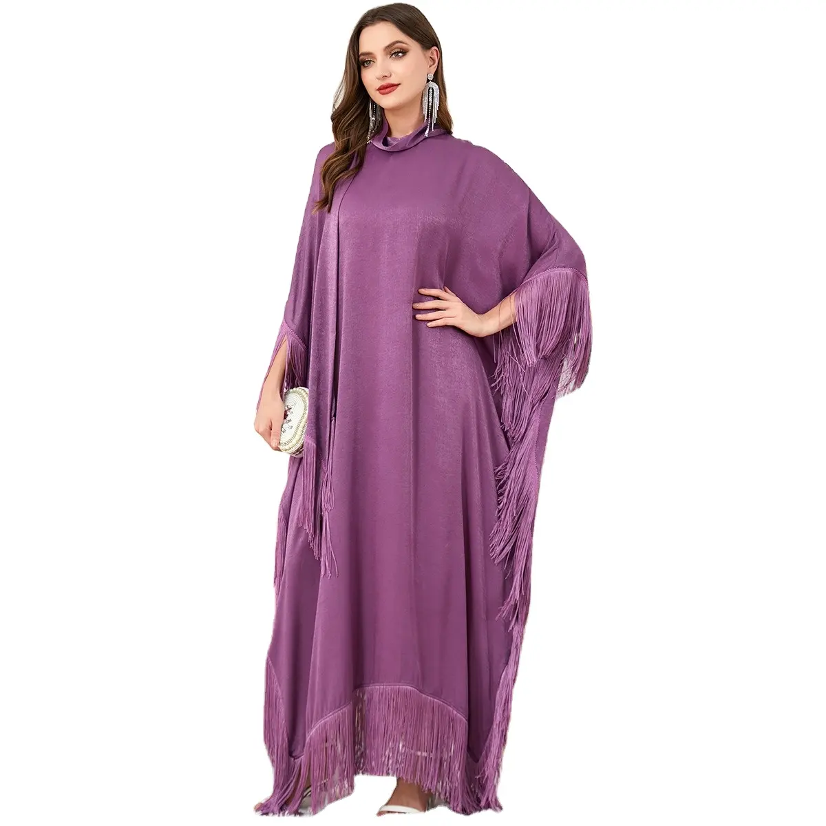 DLR314 mujeres elegantes abaya manga larga cuello redondo color sólido Maxi bata modesta ropa islámica de talla grande kimono de Oriente Medio