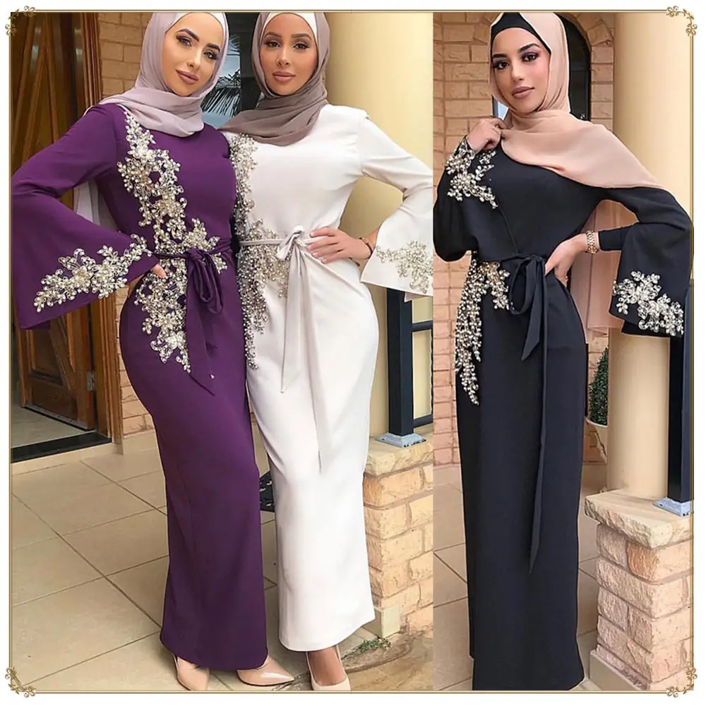 Novo vestido longo bordado muçulmano abaya muçulmano vestidos oriente médio muçulmano quimono para as mulheres