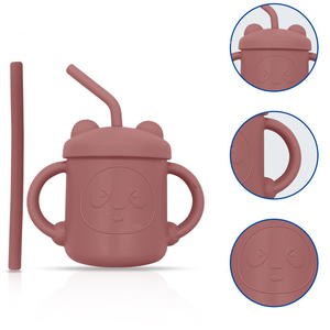 BPA-Free Cute Trainer Baby Sippy Cup Soft Long Straw Lid Sippy CupTumbler para Criança Infantil com Alça Prática Baby Drinking