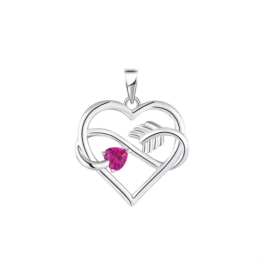 Ciondoli personalizzati romantici di lusso simulati di zirconi rossi a forma di cuore 925 in argento Sterling