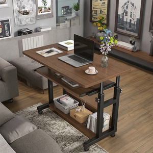 <strong>Custom</strong> Brown Wood Manual Height Adjustable Lifting Desk Office Furniture <strong>Computer</strong> Lift Table with Storage and Keyboard Tray - Product Image 3