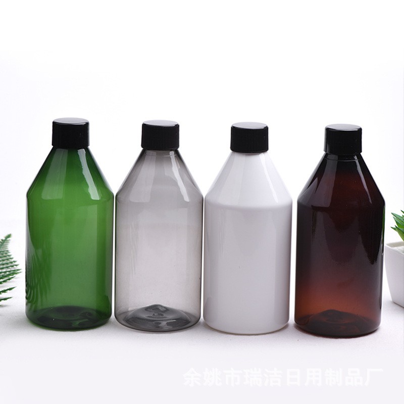 White bottle with black screw lid