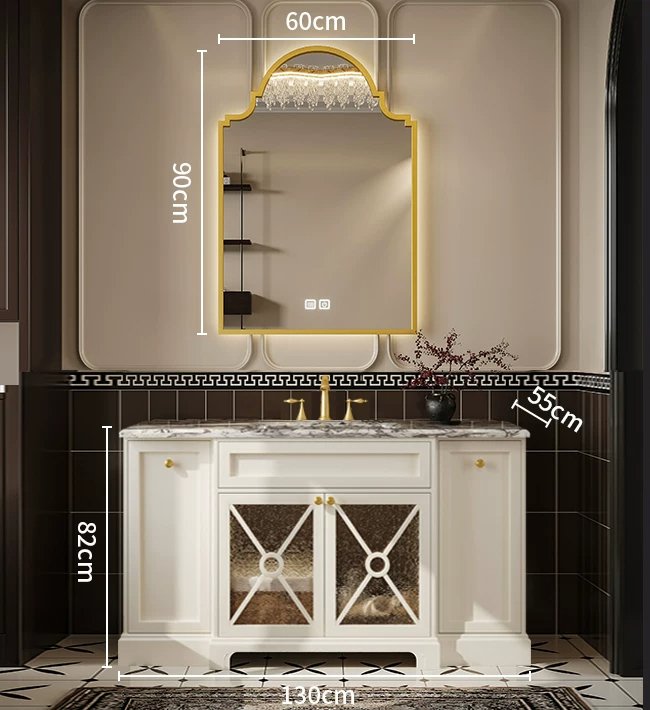 Piano in marmo da 130 cm & Lavabo in ceramica + specchio smart