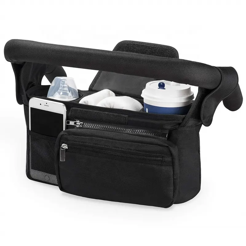 Universal Stroller Organizer with Insulated Cup Holder Detachable Phone Bag and Shoulder Strap for stroller