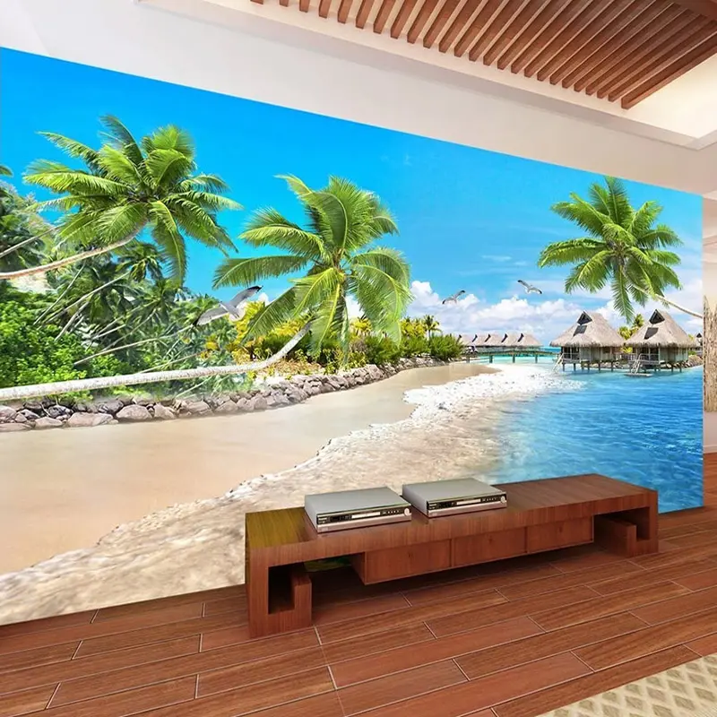 Papel de pared 3D personalizado para decoración del hogar, paisaje de árbol de coco de playa, Mural grande, papel tapiz de foto para sala de estar, dormitorio, pared