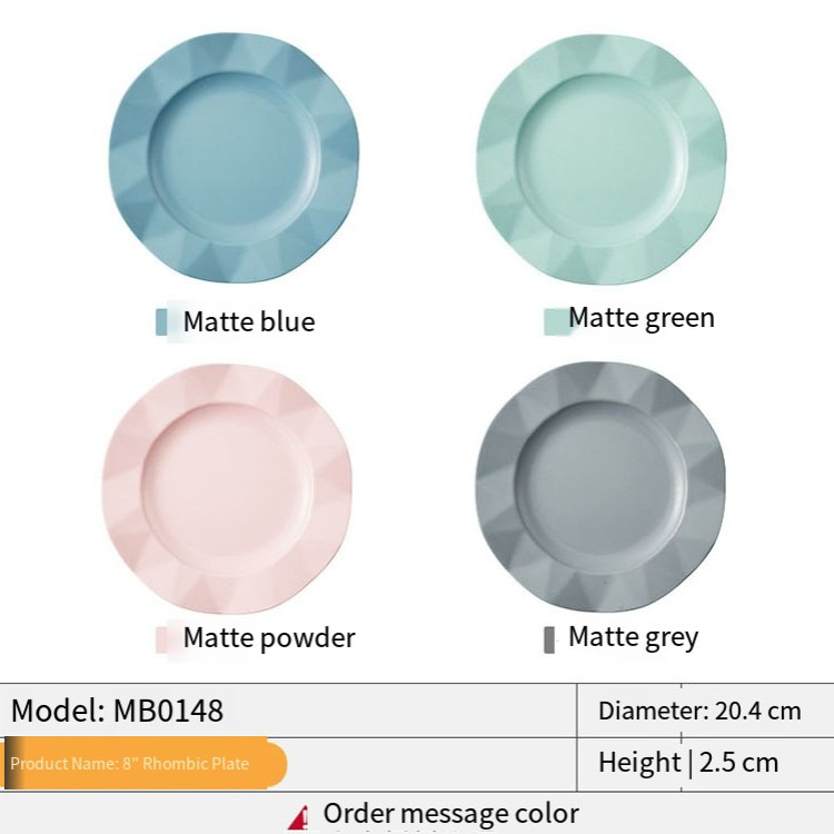Assiette blanche en forme de diamant de 8 pouces