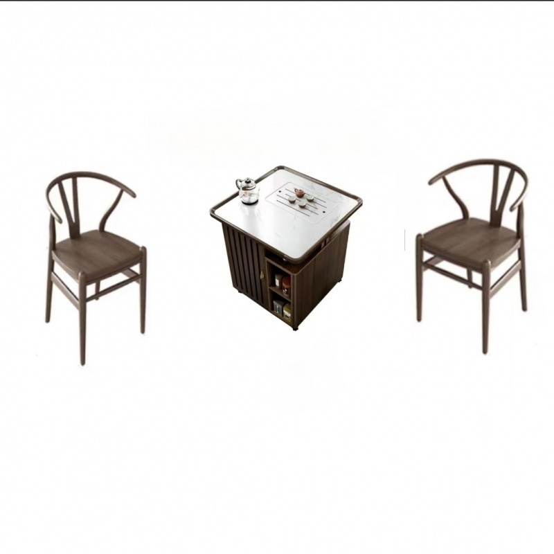 Stone slab tea table with 2 chairs